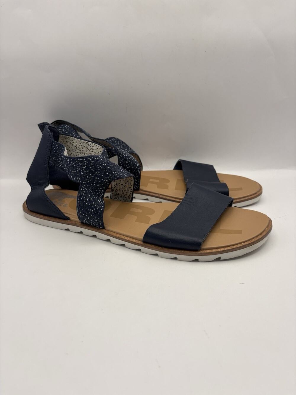 Sorel Ella II Flat Navy Blue Sandals Women Size 10